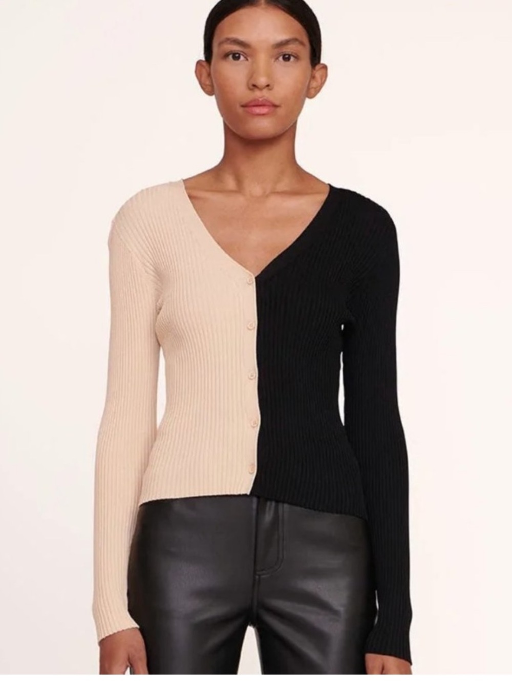 Staud Sweater Shoko Cargo Cardigan Ribbed in Cream Black